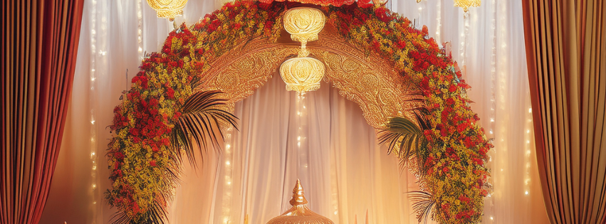 Istanbul wedding décor with Turkish lamps, mosaic patterns, and floral runners